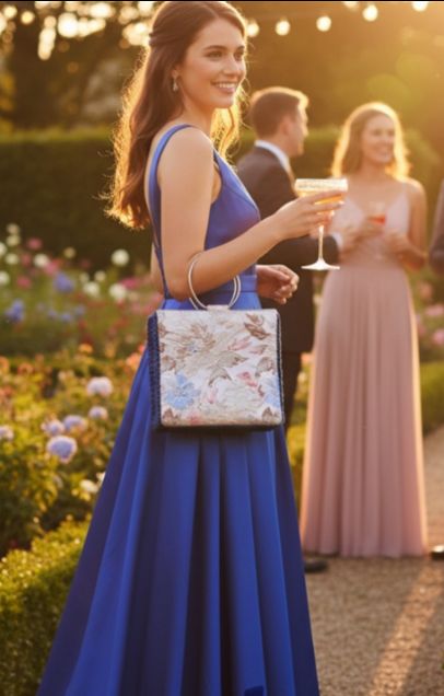 Borsa uncinetto a bauletto Aurora blu