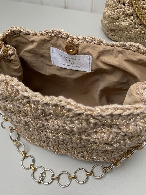 Borsa uncinetto Kira beige dorato piccola