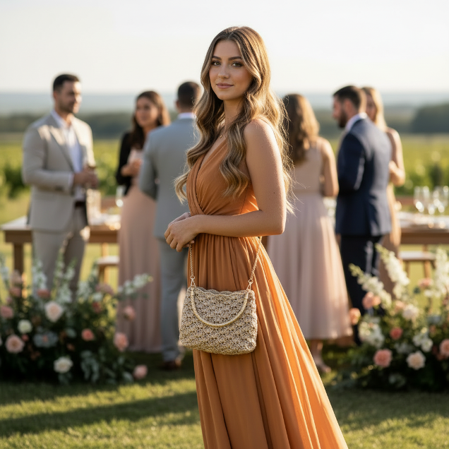 Borsa uncinetto Kira beige dorato