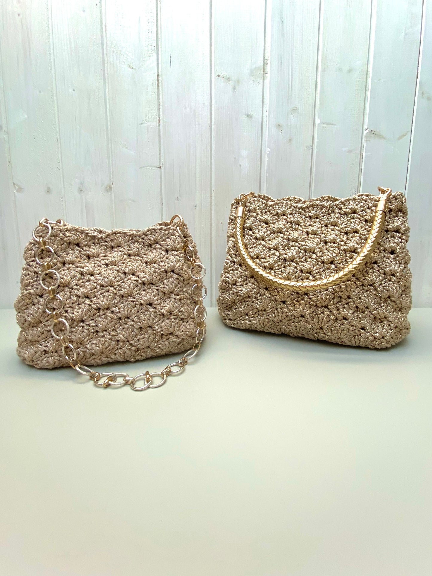 Borsa uncinetto Kira beige dorato piccola