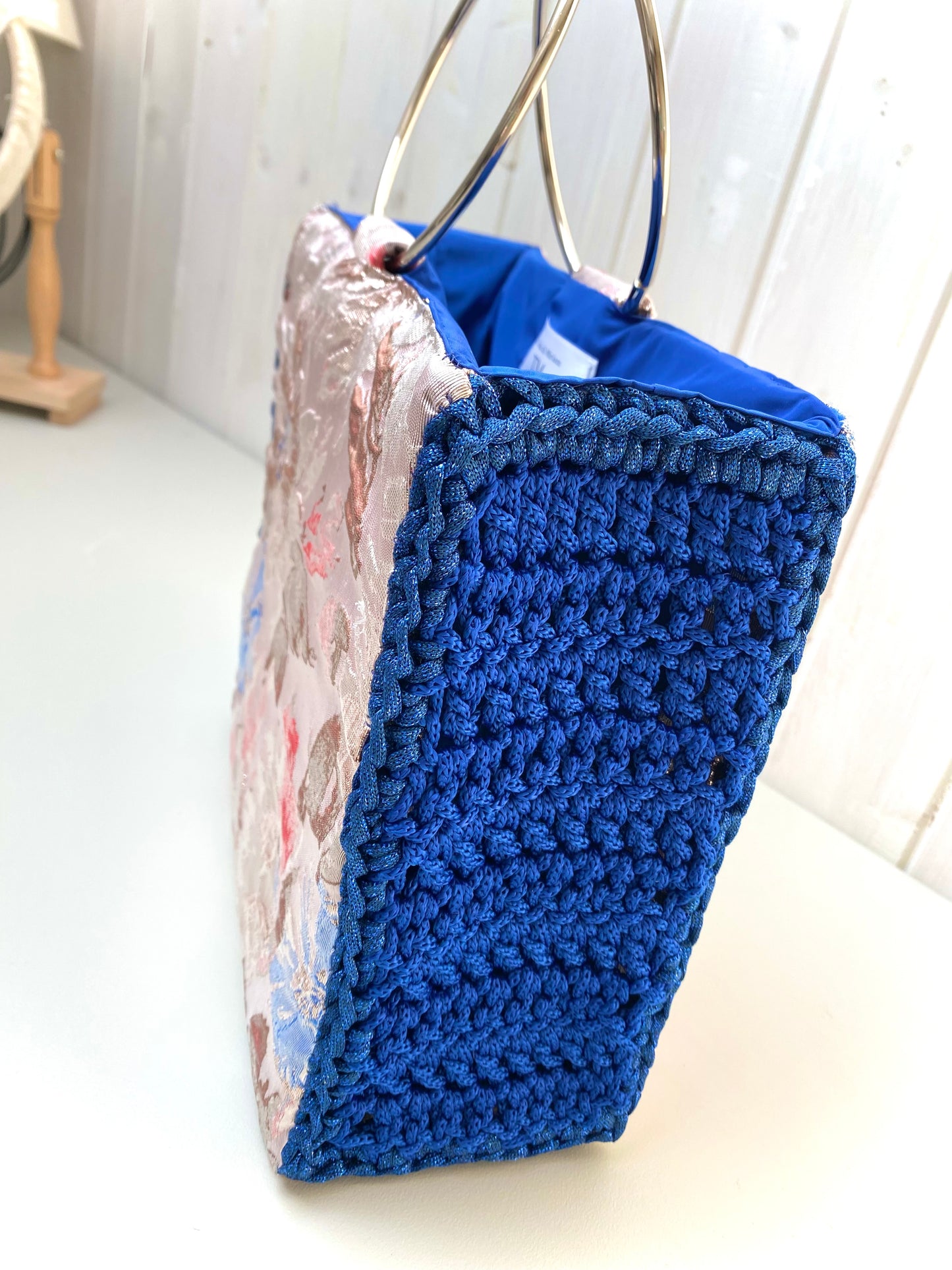 Borsa uncinetto a bauletto Chloe blu uncinetto