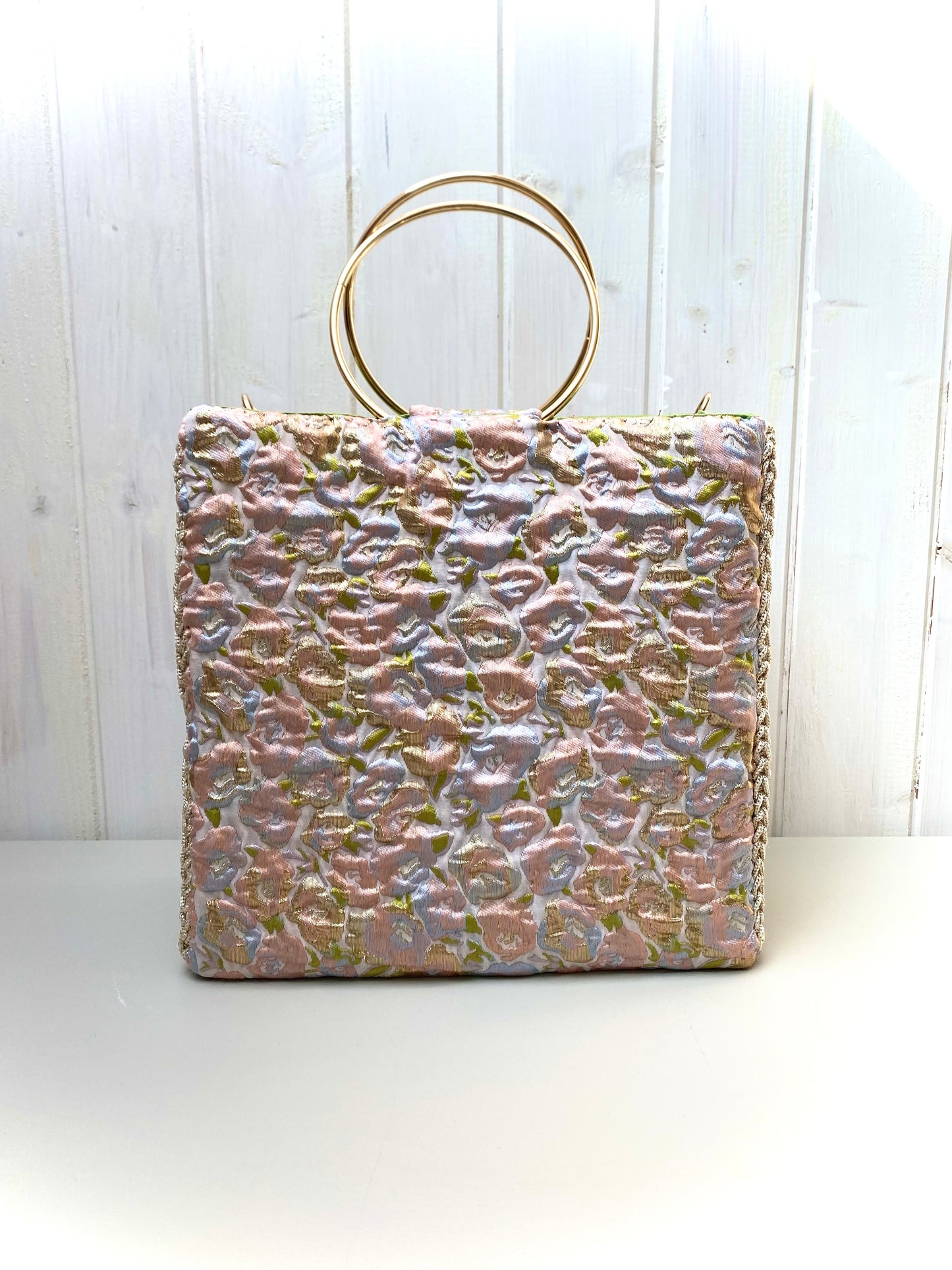 Borsa uncinetto a bauletto Chloe rosa - verde