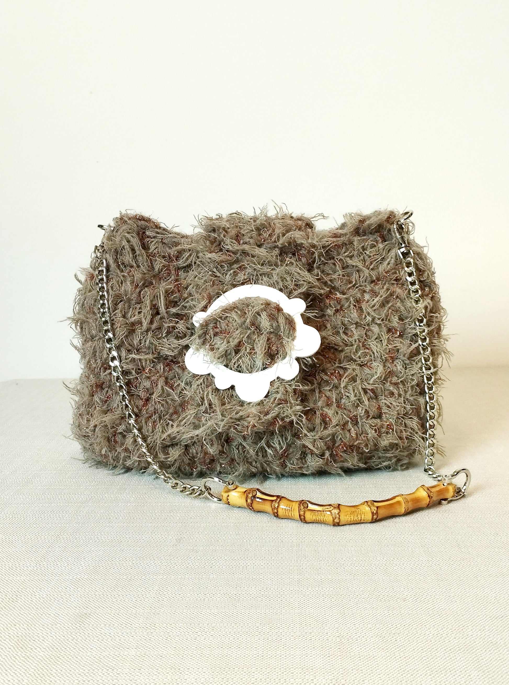 Borsa uncinetto in pelo e lurex grande Amira