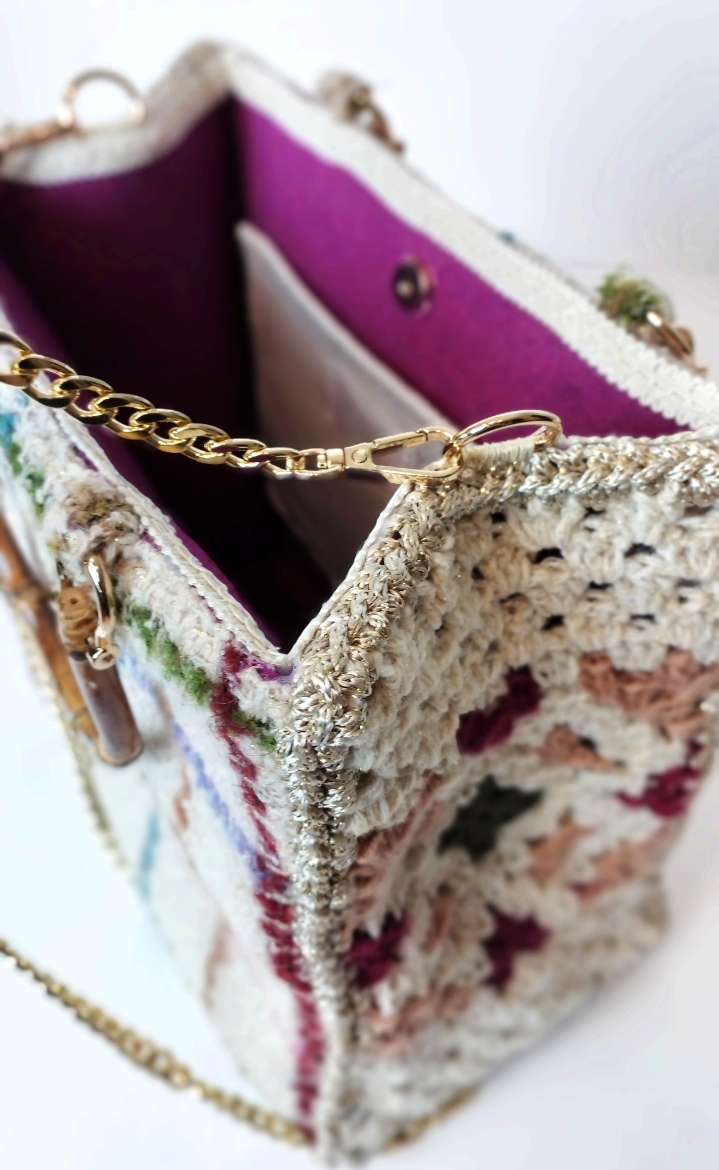 Borsa uncinetto a bauletto Aurora lana interno