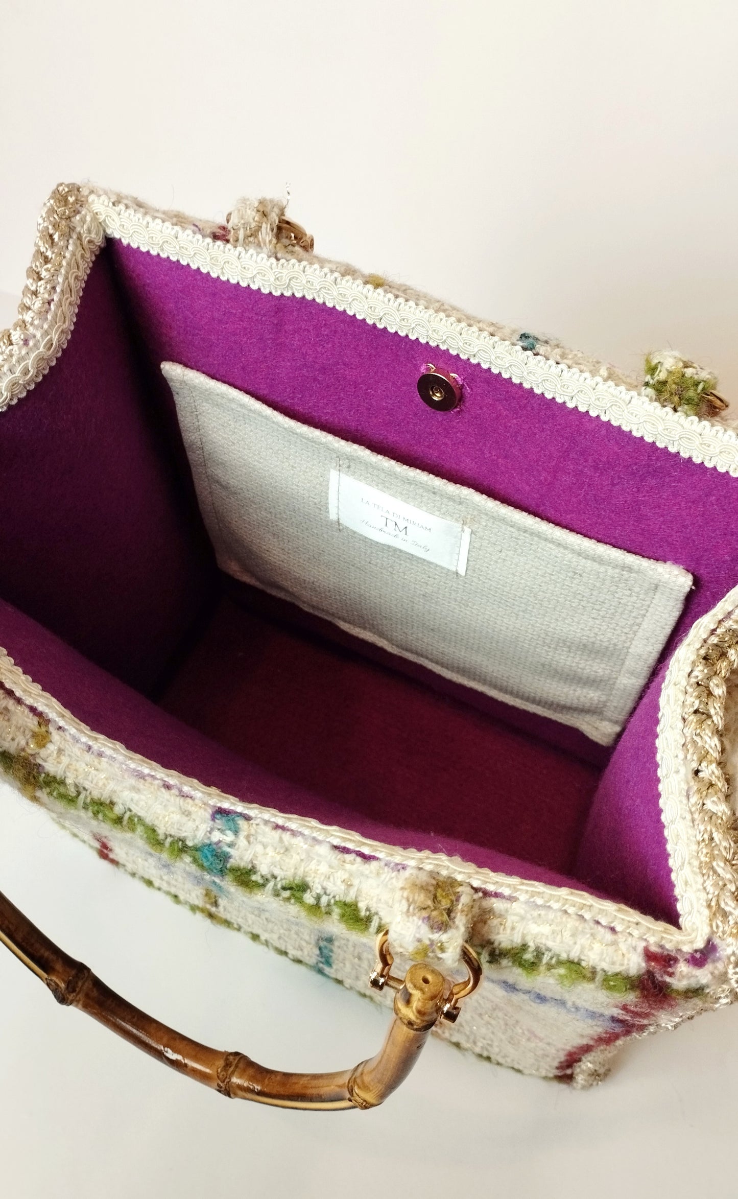 Borsa uncinetto a bauletto Aurora lana tasca interna