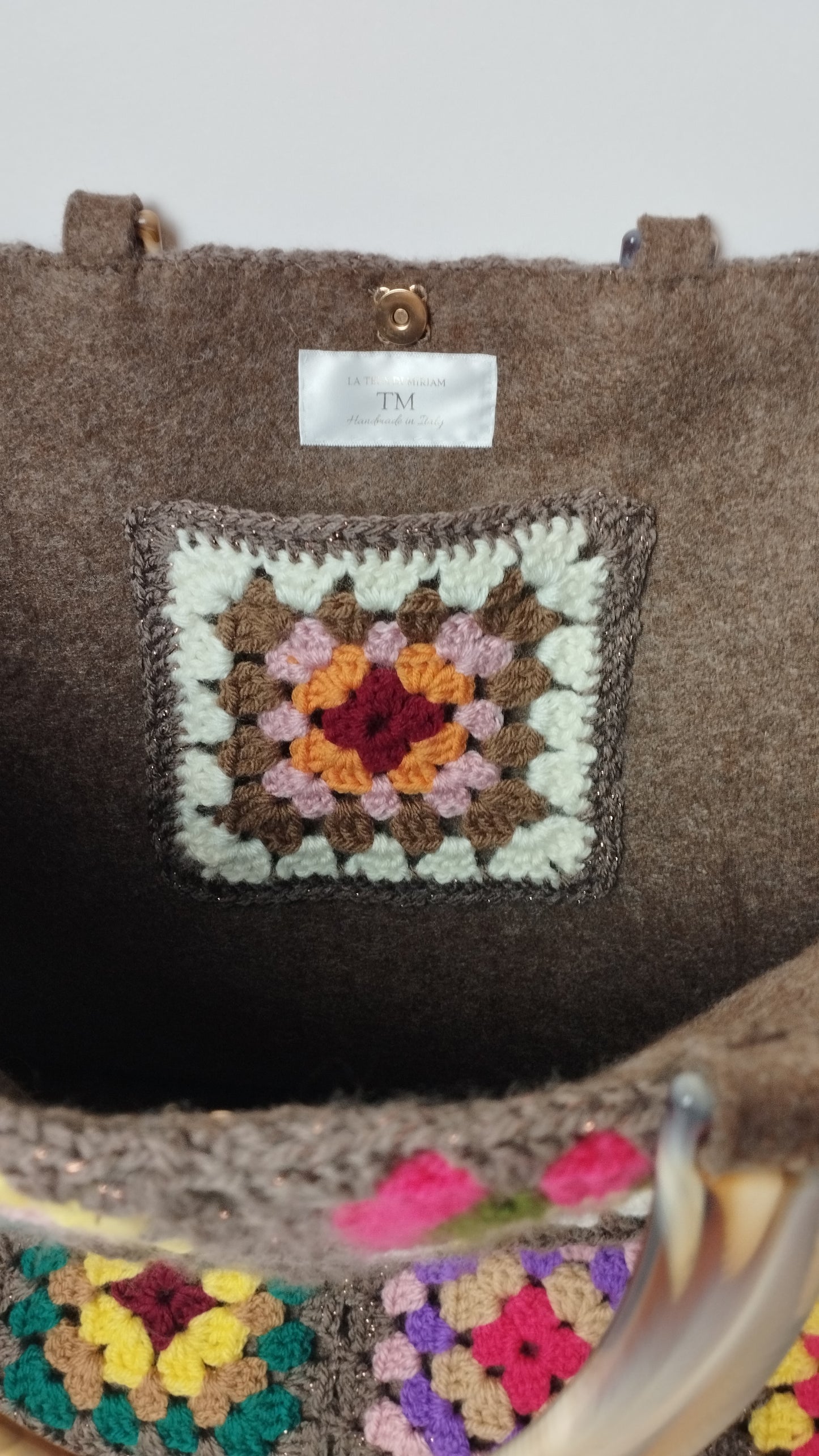 Borsa uncinetto granny Aurora Vintage tasca interna ad uncinetto