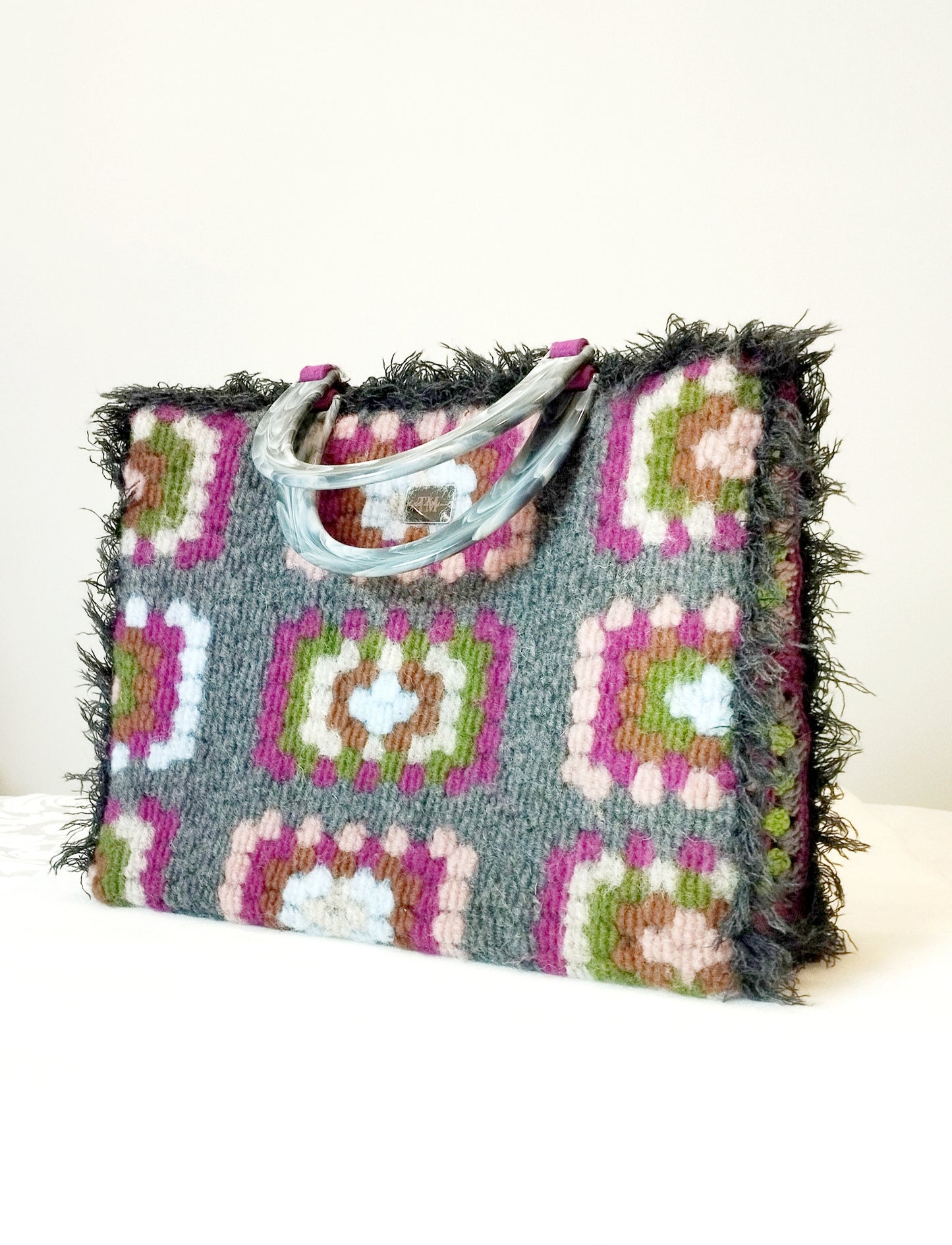 Borsa uncinetto lana e feltro Aurora fucsia