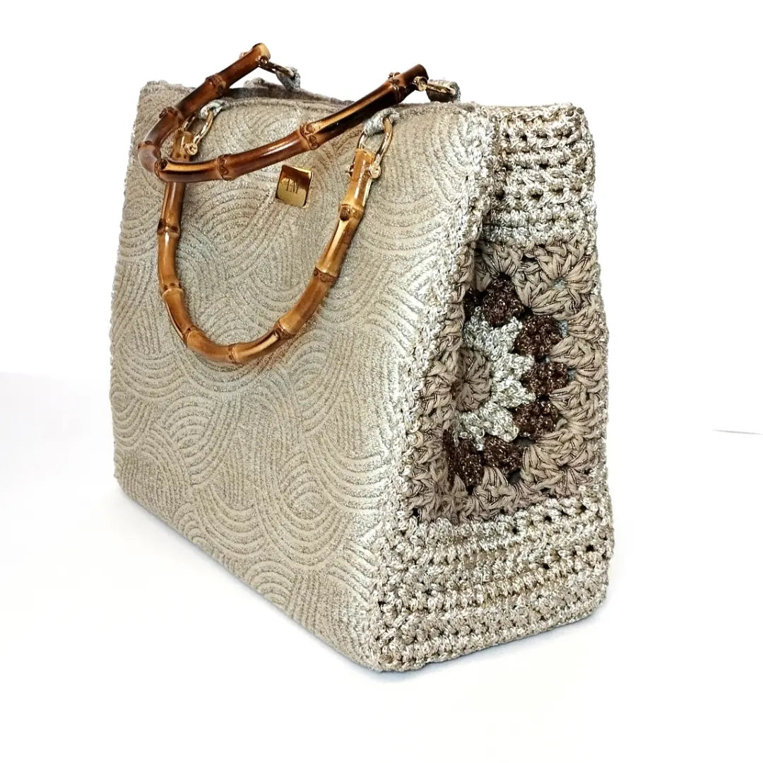 Borsa uncinetto a bauletto Aurora sabbia