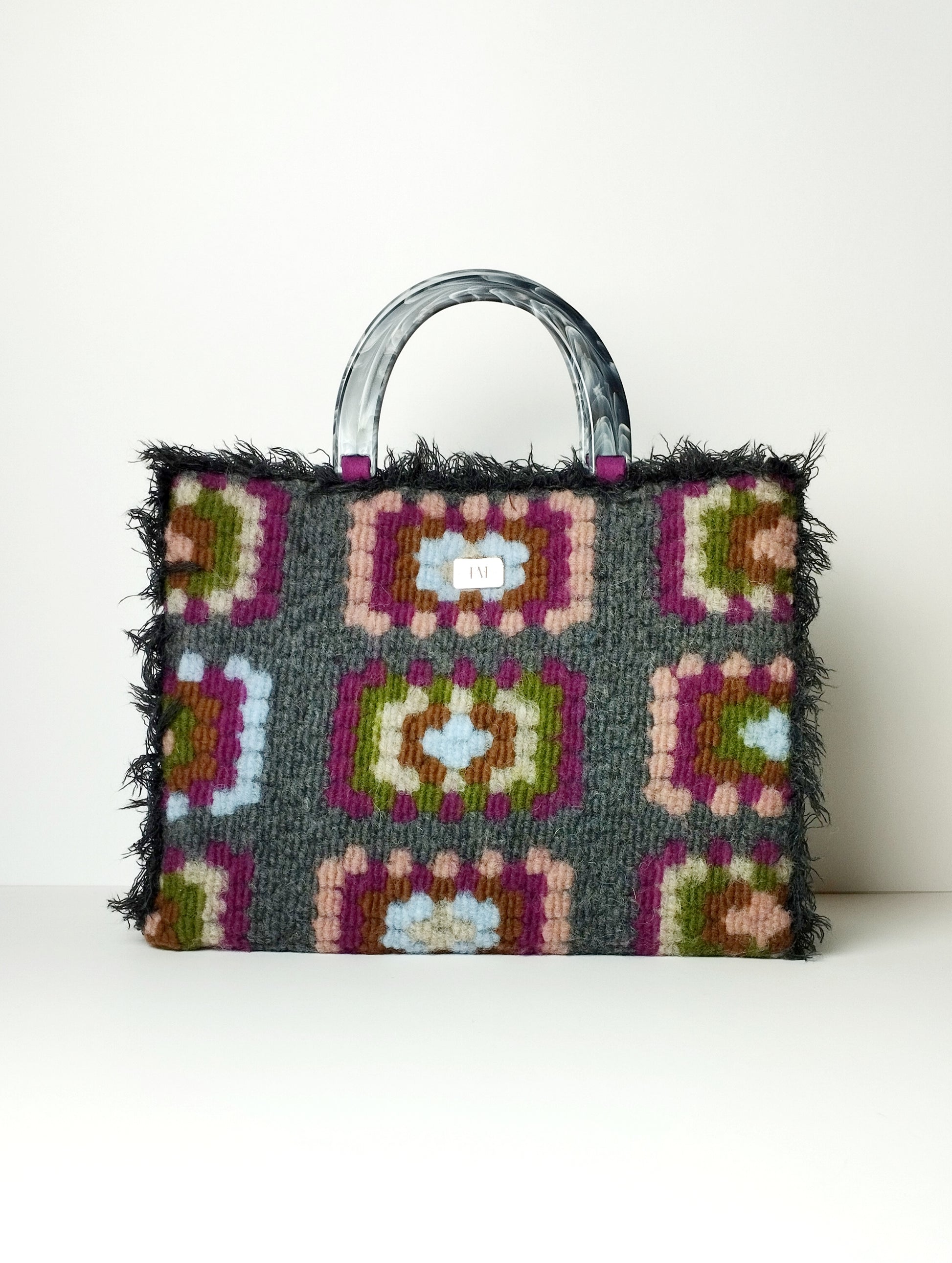 Borsa uncinetto lana e feltro Aurora fucsia