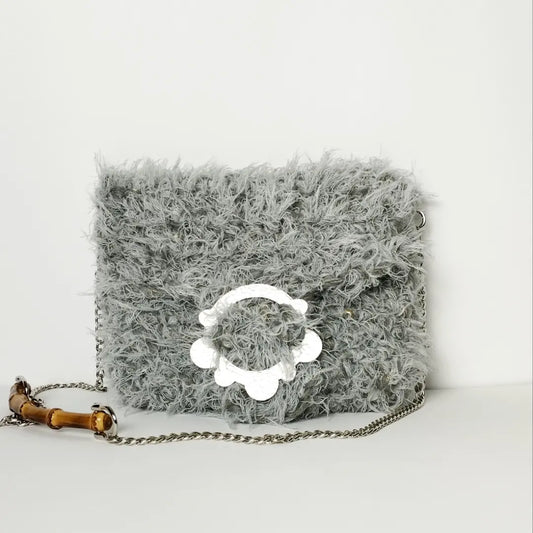 Borsa uncinetto in pelo e lurex Amira grigia